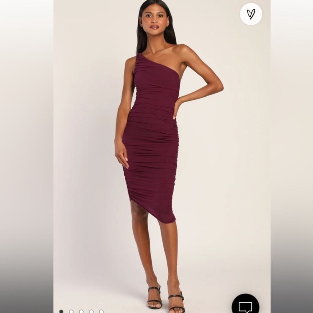 Lulus Already RSVP'd Plum Purple Ruched One-Shoulder Bodycon Dress Sz S NEW